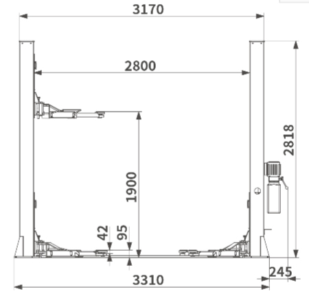 THÔNG SỐ KỸ THUẬT CẦU NÂNG 2 TRỤ GIẰNG DƯỚI BRIGHT ALPA 40E