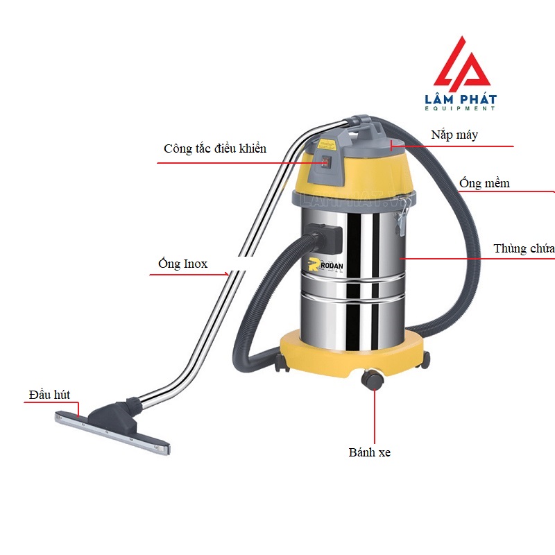 Chi tiết cấu tạo máy hút bụi công nghiệp Rodan