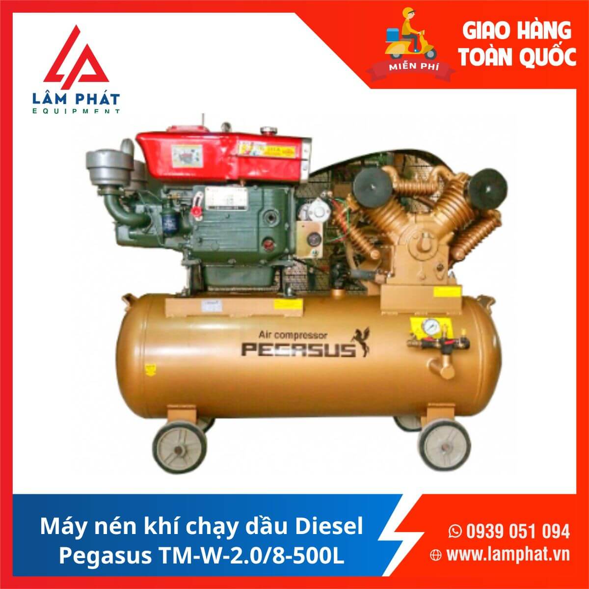 Máy nén khí chạy dầu Diesel Pegasus TM-W-2.0/8-500L